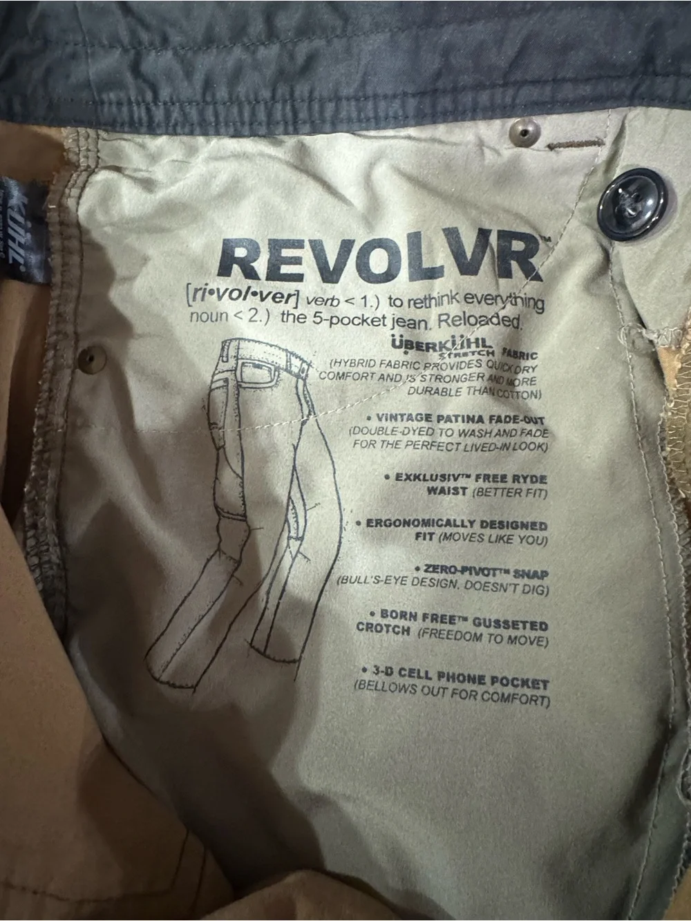 KUHL Revolver Pants Men 38x30 khakis Brown Hiking Outdoor Cargo Vintage Patina